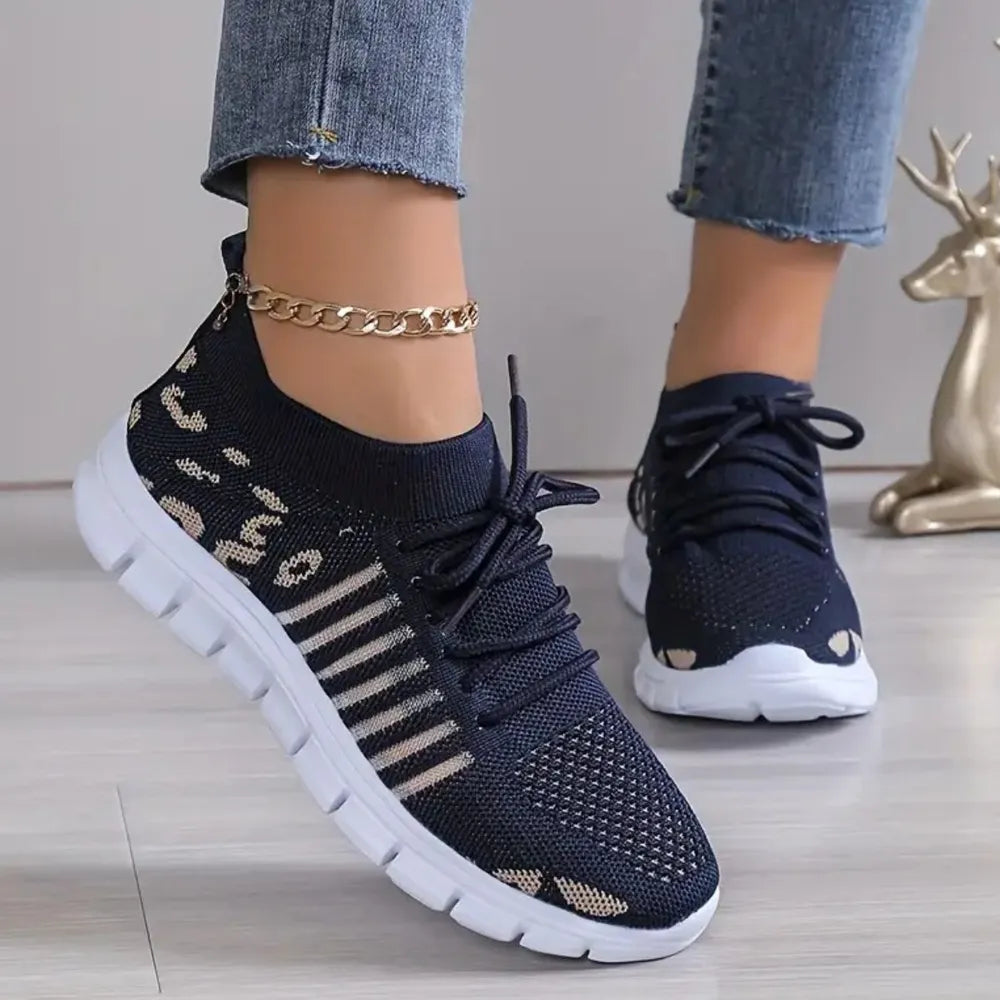 Leopard Round Toe Lace Up Athletic - E-Esther Clothing Store