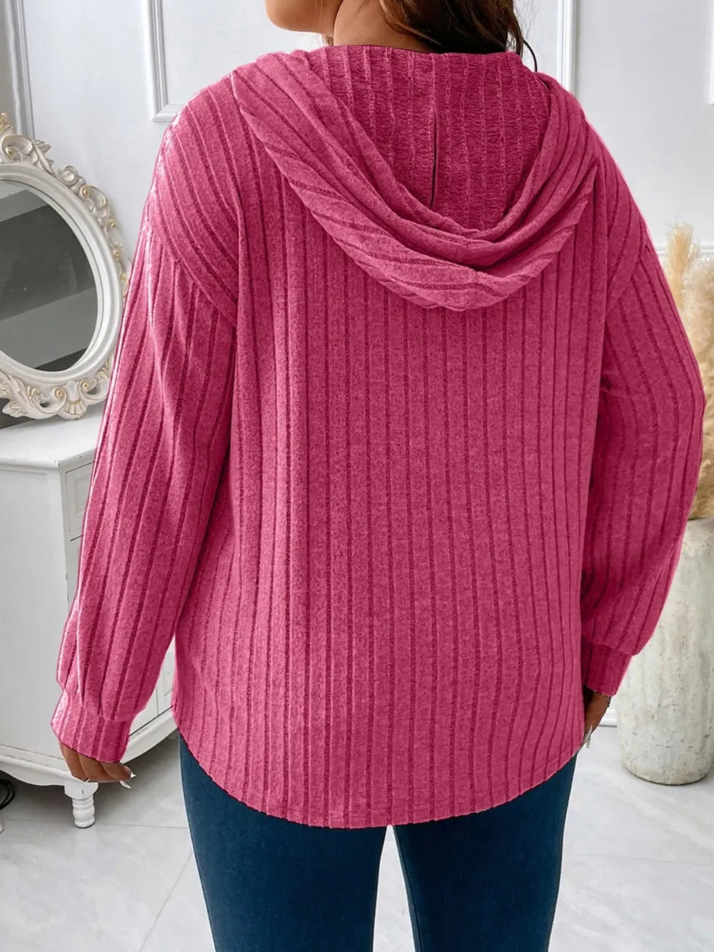 Plus Size Drawstring Dropped Shoulder Hooded T-Shirt - E-Esther Clothing Store