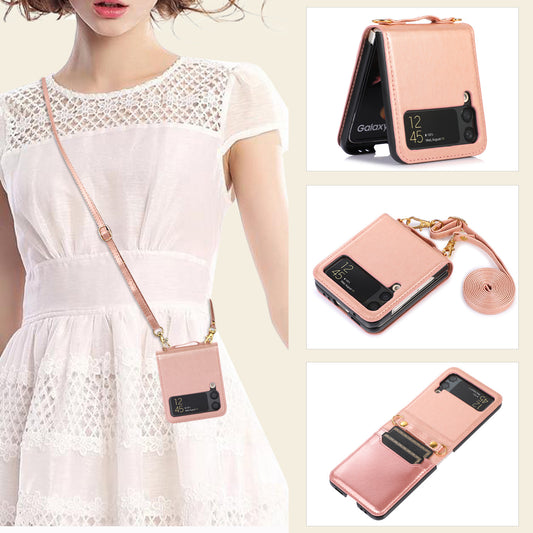 New Samsung Z Flip5 Folding Screen Phone Case with Diagonal Span Galaxy Z Flip4 Card Insertion Protective Cover - E-Esther Clothing Store