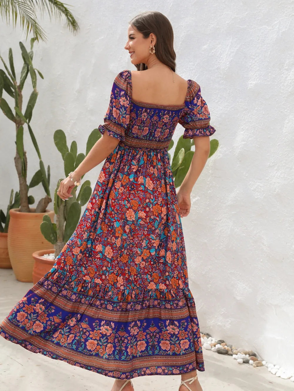 Floral Flounce Sleeve Midi Dress - E-Esther Clothing Store