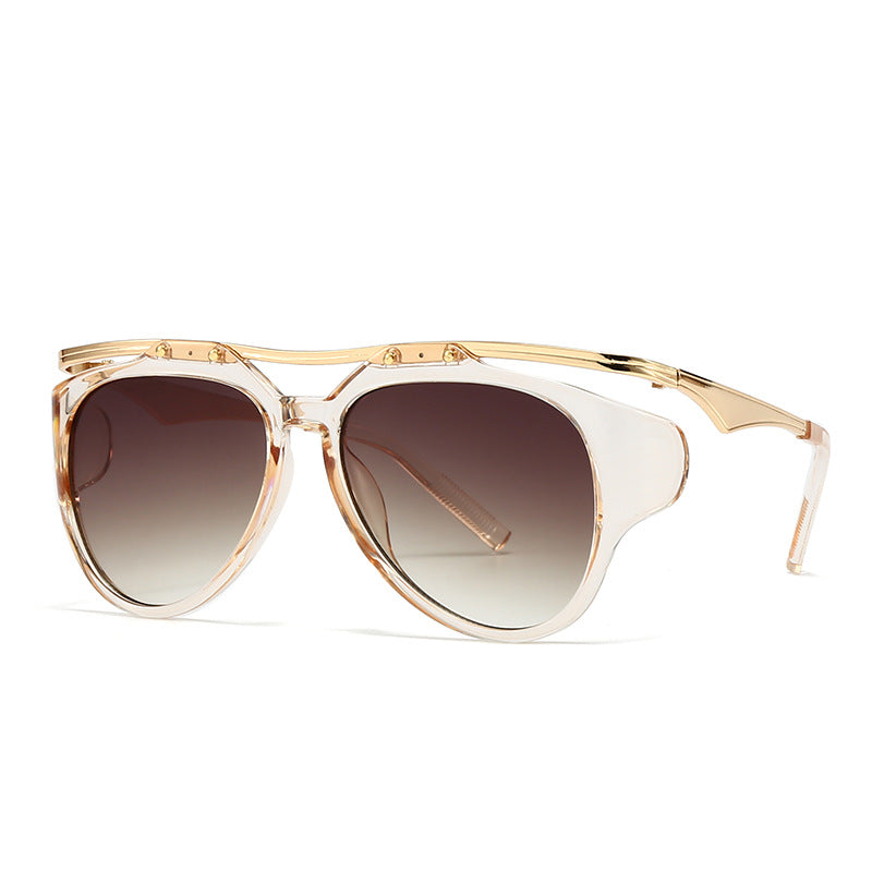 Sunglasses, European and American street photos, Instagram influencers, models, geometric metal frames, sunglasses for women - E-Esther Clothing Store