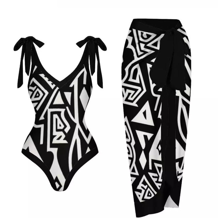 European and American one-piece gauze skirt swimsuit sunscreen swimsuit set - E-Esther Clothing Store
