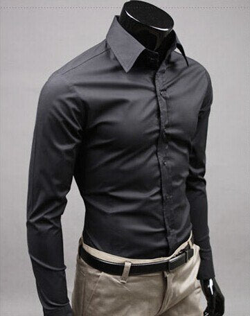 Men Shirt Long Sleeve Fashion Mens Casual Shirts Cotton Solid Color Business Slim Fit Social Camisas Masculina - E-Esther Clothing Store