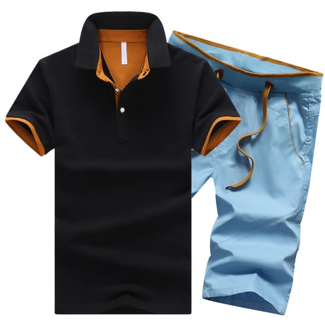 Cotton Mens Sets Summer Button Polo Shirts Sets Turn Down Mens Shorts 4XL Men Clothes 2 Piece Set Elastic Waist Shorts - E-Esther Clothing Store