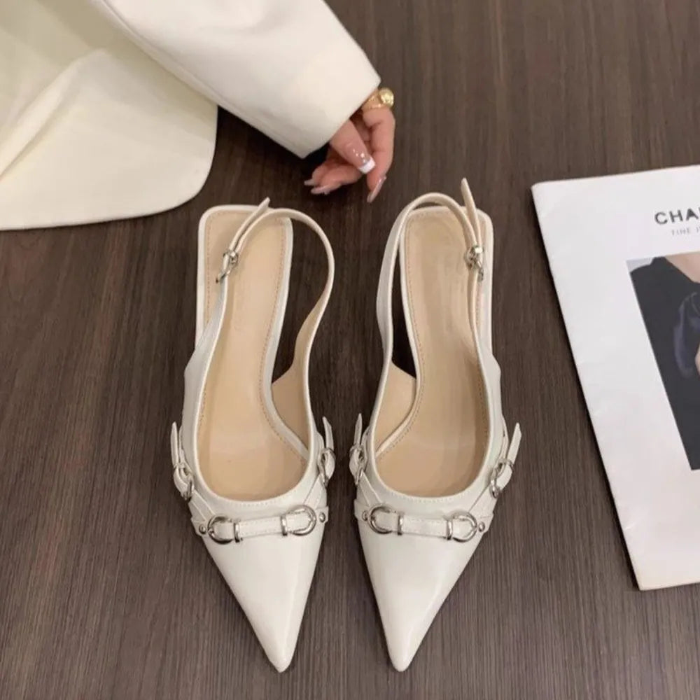 Spring and summer new one-piece buckle with toe cap sandals rear empty single shoes - E-Esther Clothing Store