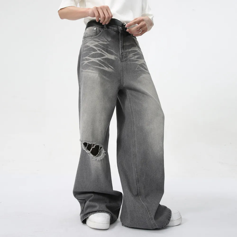 Distressed Wide Leg Jeans with Pockets - E-Esther Clothing Store