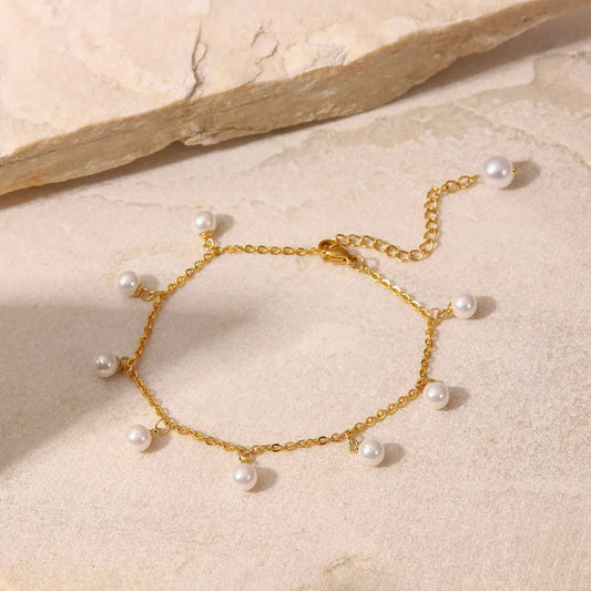 Pearl 18K Gold-Plated Charm Anklet - E-Esther Clothing Store