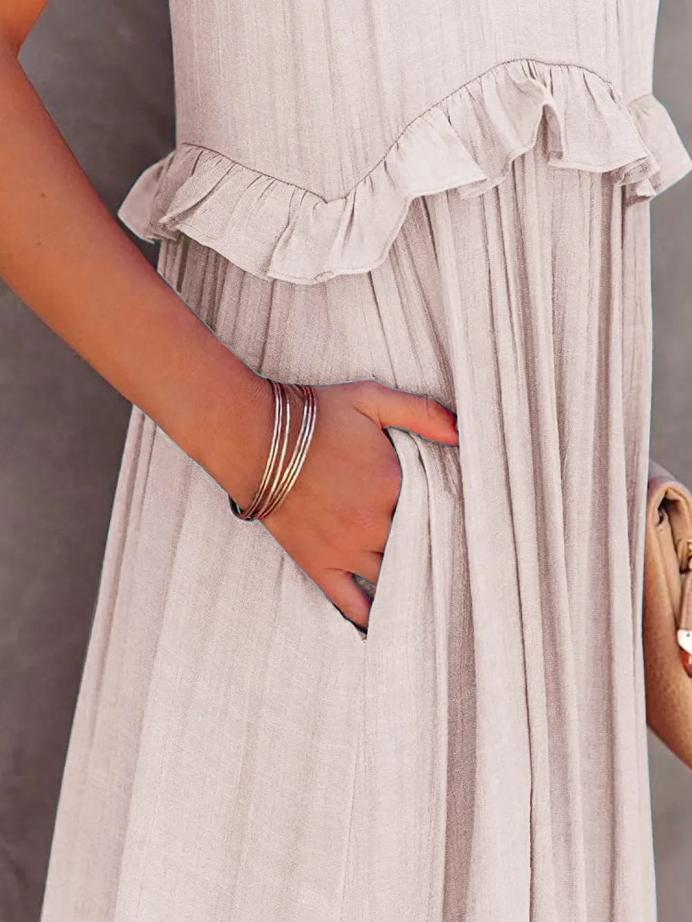 Ruffled Sleeveless Tiered Maxi Dress with Pockets - E-Esther Clothing Store