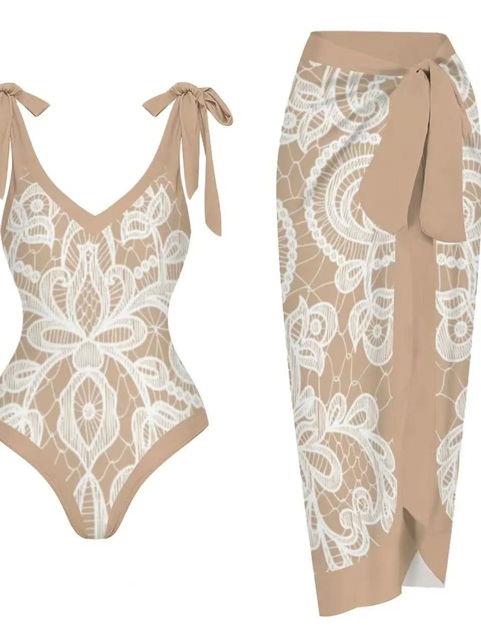 European and American one-piece gauze skirt swimsuit sunscreen swimsuit set - E-Esther Clothing Store