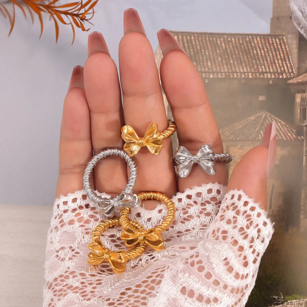 Twisted Titanium Steel Bow Ring - E-Esther Clothing Store