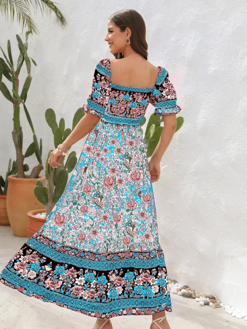 Floral Flounce Sleeve Midi Dress - E-Esther Clothing Store