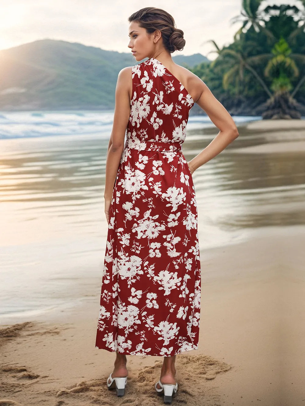 Printed Single Shoulder Sleeveless Dress - E-Esther Clothing Store