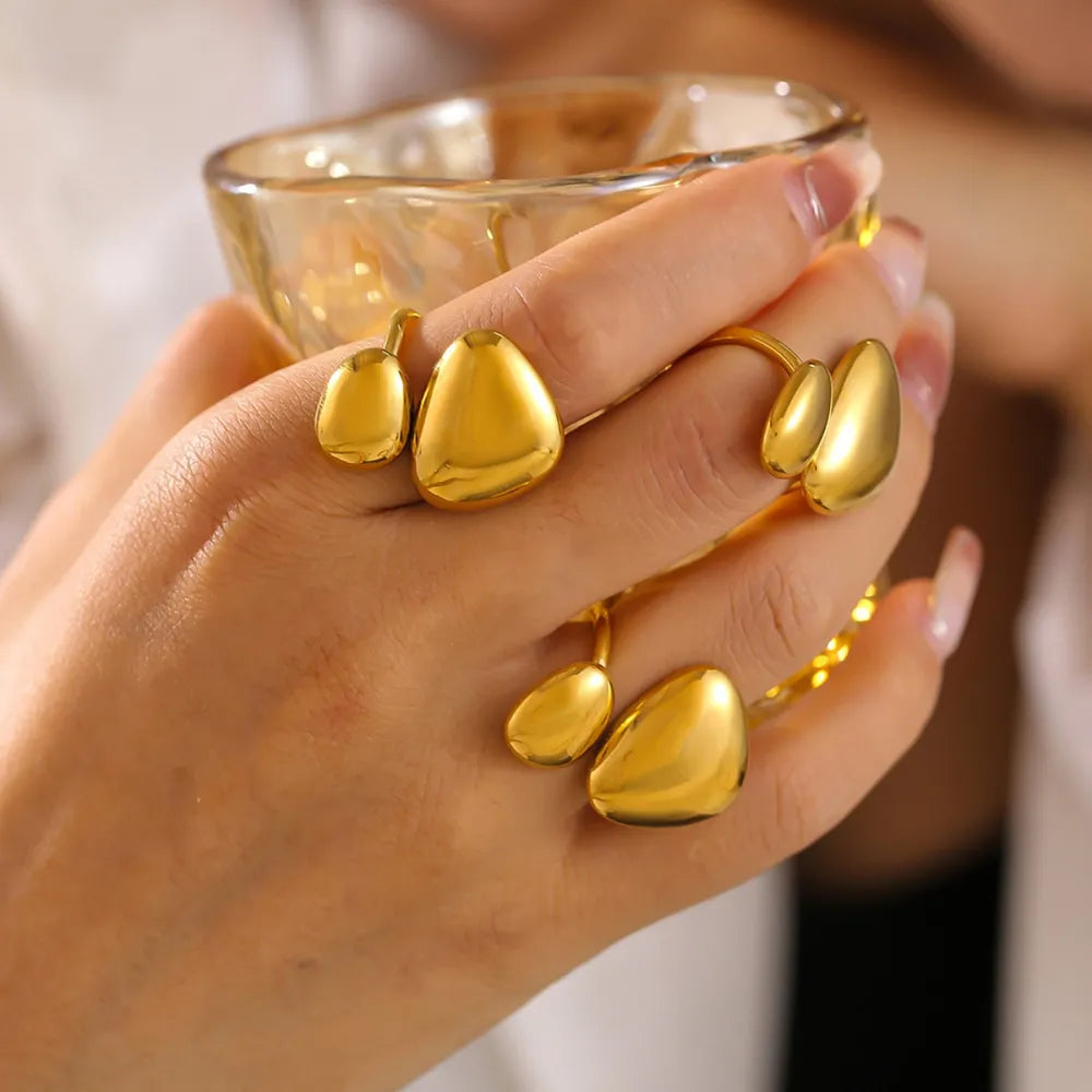 Geometric Irregular Smooth Open Ring Stainless Steel Plated Ring - E-Esther Clothing Store
