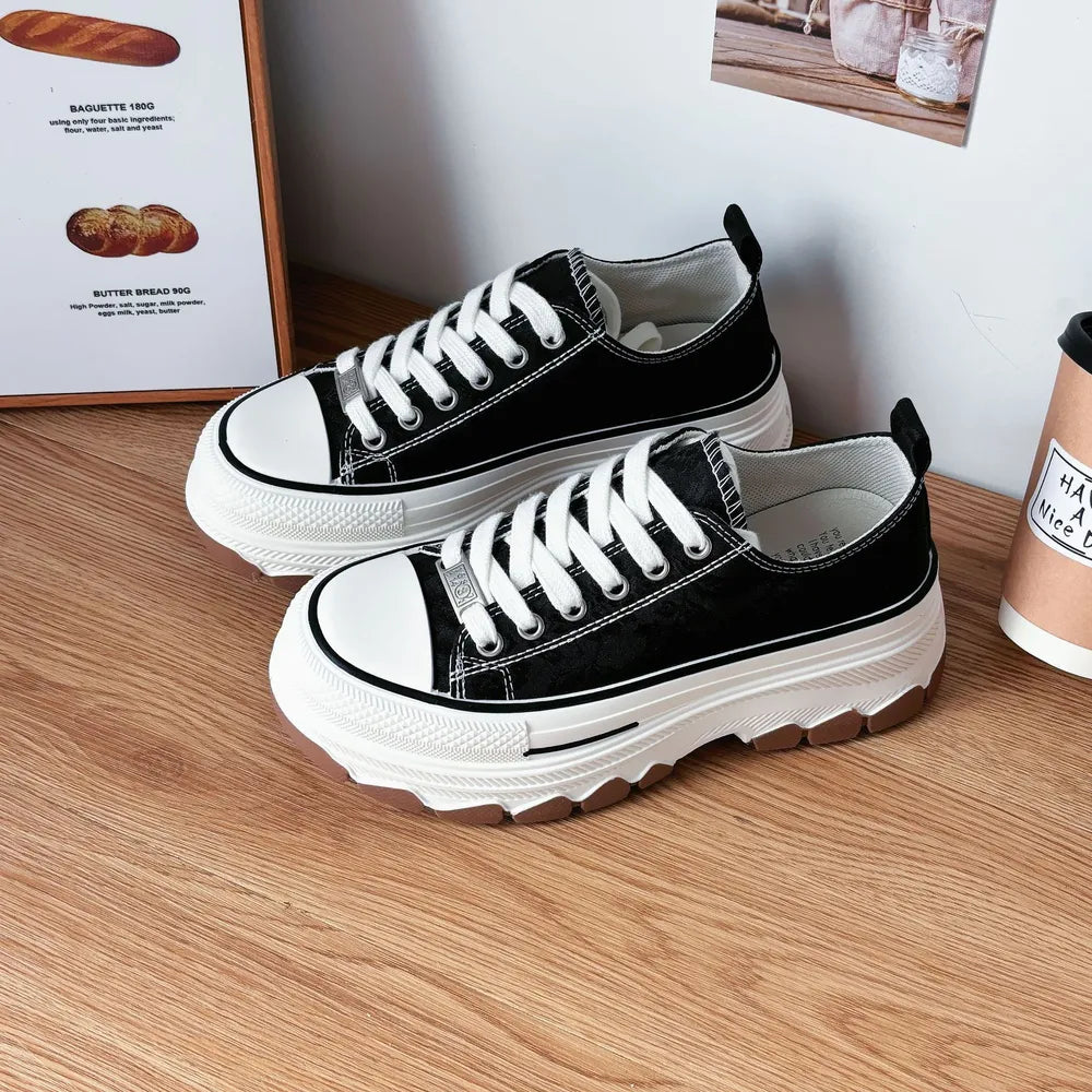 Lace-Up Canvas Platform Sneakers - E-Esther Clothing Store