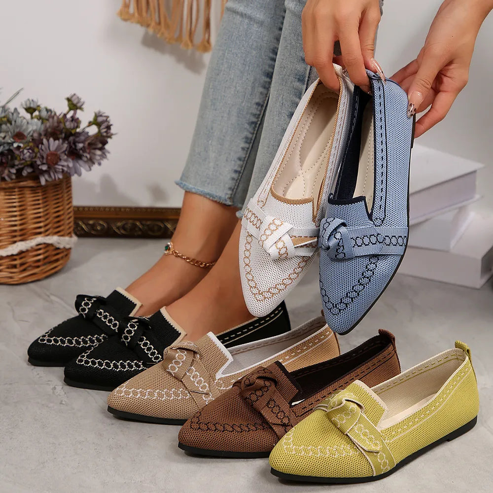 Flat sole single shoe women's set feet bow shallow mouth lazy work shoes - E-Esther Clothing Store