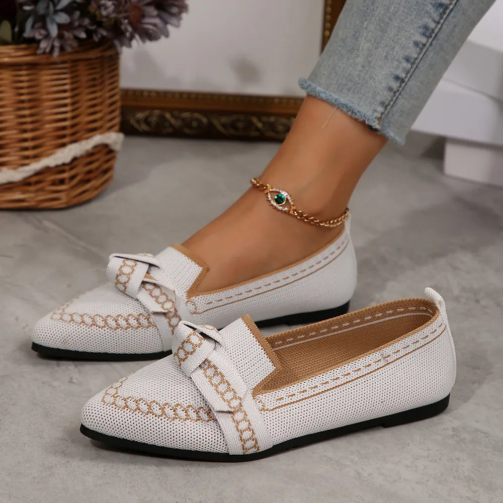Flat sole single shoe women's set feet bow shallow mouth lazy work shoes - E-Esther Clothing Store