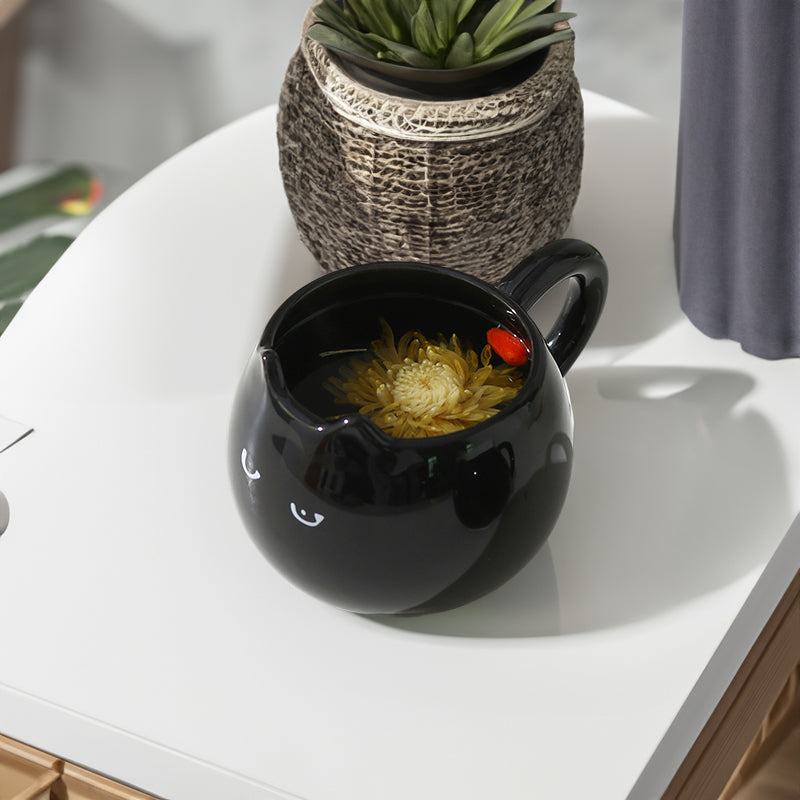 Adorable hand - painted cat - shaped ceramic mug, perfect for coffee or tea. - E-Esther Clothing Store