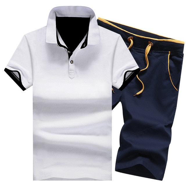 Cotton Mens Sets Summer Button Polo Shirts Sets Turn Down Mens Shorts 4XL Men Clothes 2 Piece Set Elastic Waist Shorts - E-Esther Clothing Store