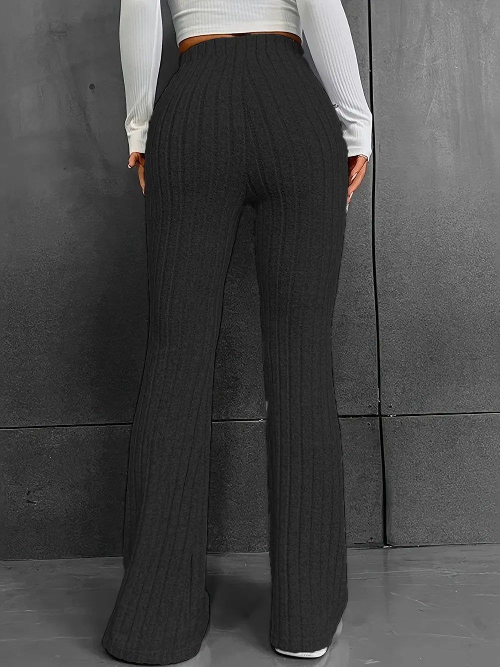 Fashionable and casual solid color micro flared high waisted pants for women - E-Esther Clothing Store