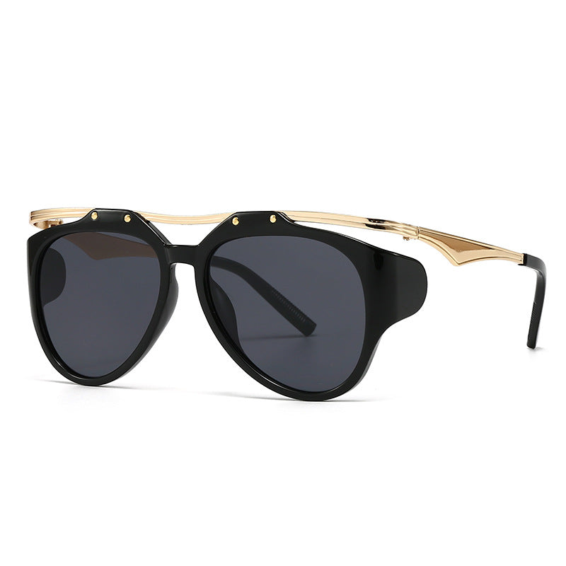 Sunglasses, European and American street photos, Instagram influencers, models, geometric metal frames, sunglasses for women - E-Esther Clothing Store