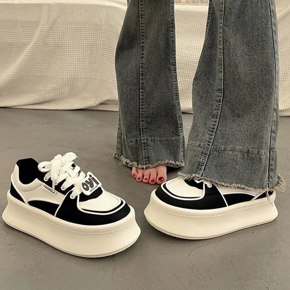Lace Up Round Toe Platform Sneakers - E-Esther Clothing Store