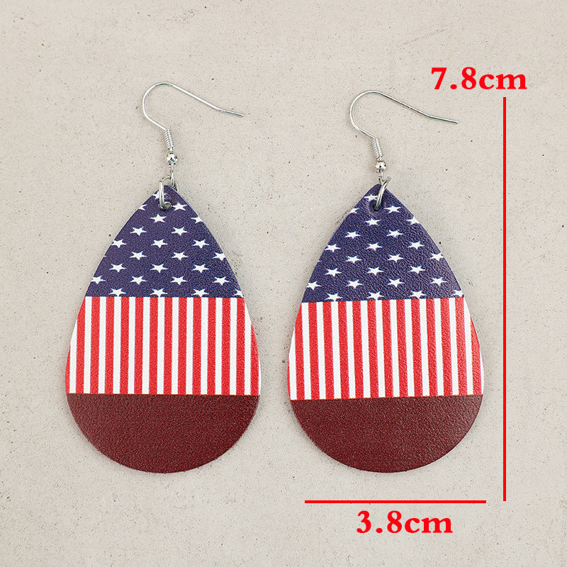 Stars and Stripes PU Leather Teardrop Earrings - E-Esther Clothing Store