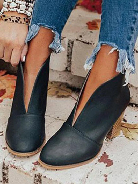 Point Toe Chunky Heeled Ankle Boots - E-Esther Clothing Store