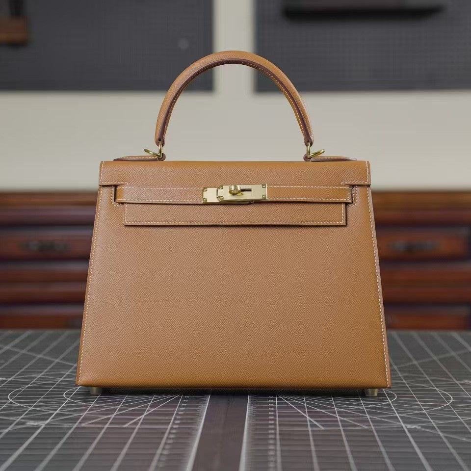 Fashionable cowhide high-end leather Kelly bag palm pattern crossbody handbag small handbag for women - E-Esther Clothing Store