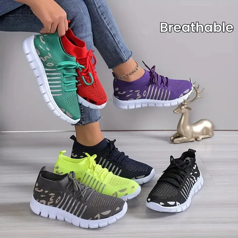 Leopard Round Toe Lace Up Athletic - E-Esther Clothing Store
