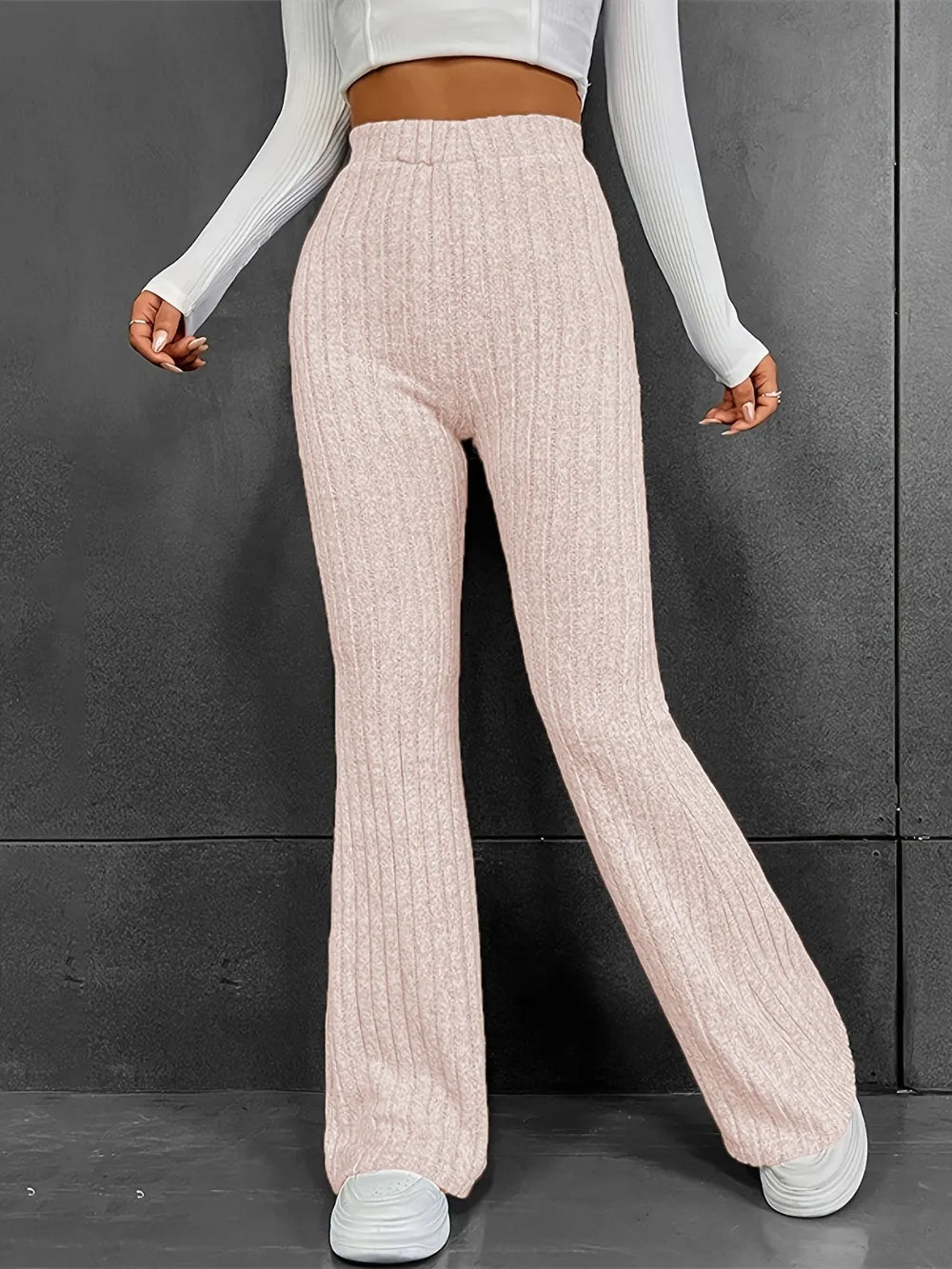 Fashionable and casual solid color micro flared high waisted pants for women - E-Esther Clothing Store