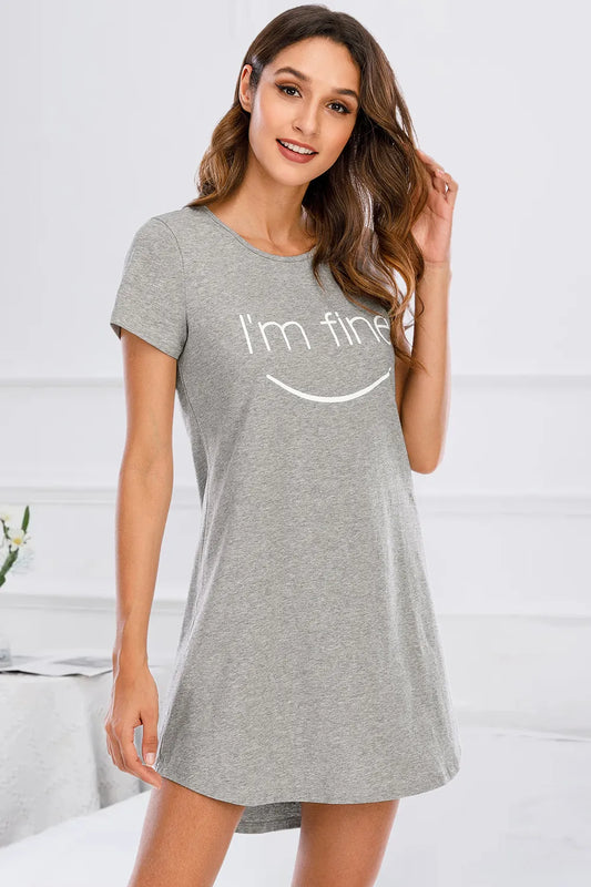 Graphic Round Neck Short Sleeve Lounge Dress - E-Esther Clothing Store