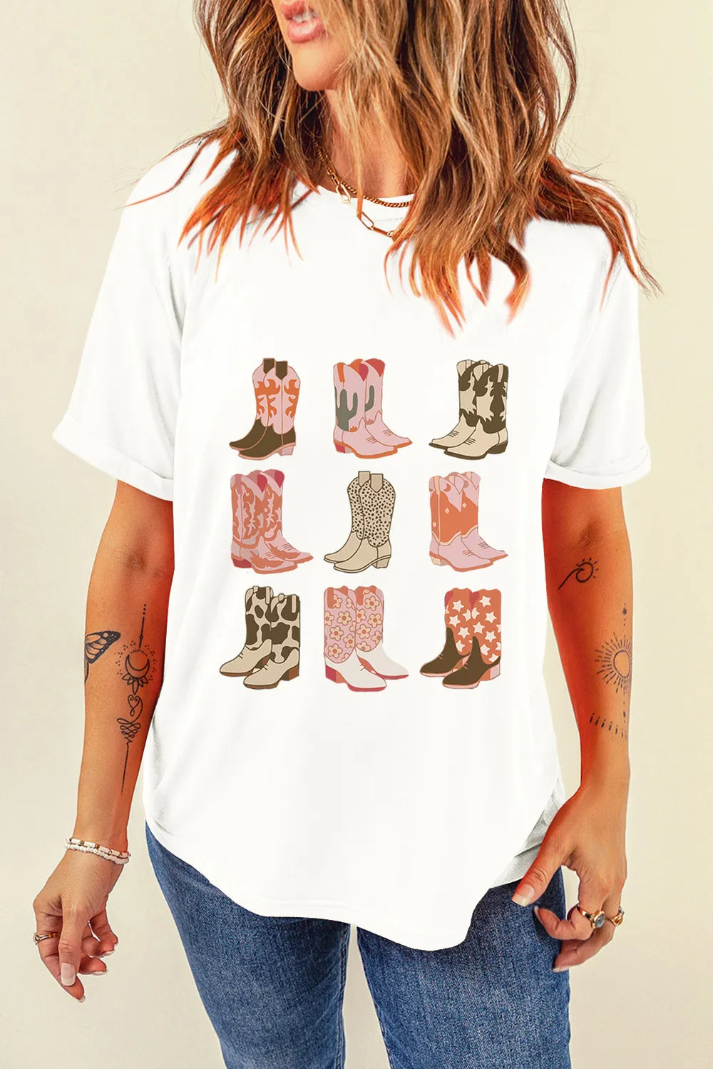 Boot Graphic Round Neck Short Sleeve T-Shirt - E-Esther Clothing Store