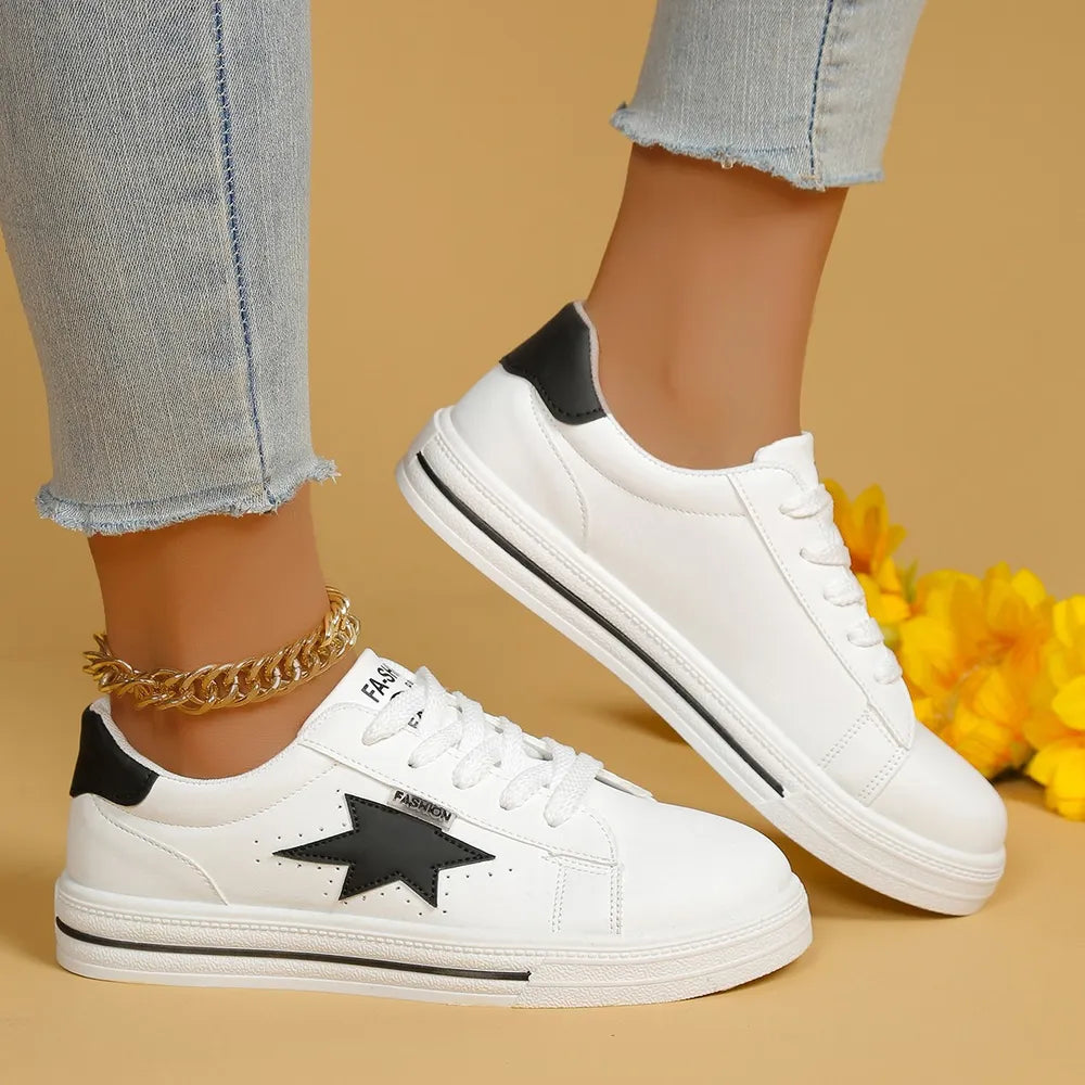 Star Round Toe Lace Up Sneakers - E-Esther Clothing Store