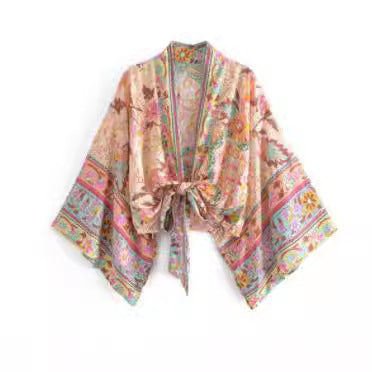 Fashionable printed V-neck batwing sleeve bohemian cover shirt - E-Esther Clothing Store