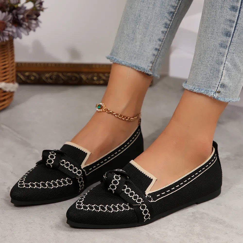 Flat sole single shoe women's set feet bow shallow mouth lazy work shoes - E-Esther Clothing Store