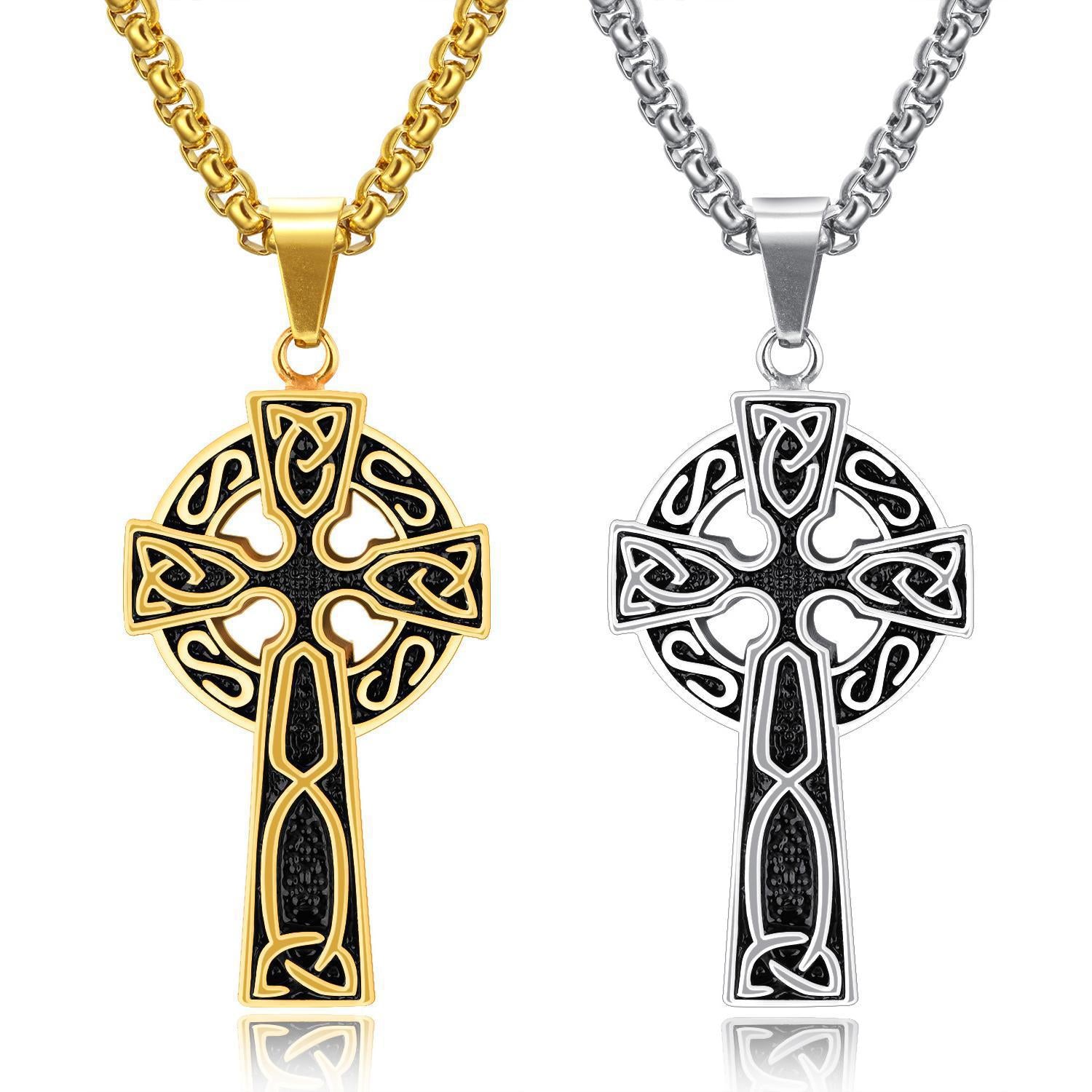 Spiral Cross Pearl Chain Necklace Titanium Steel Retro Pendant - E-Esther Clothing Store