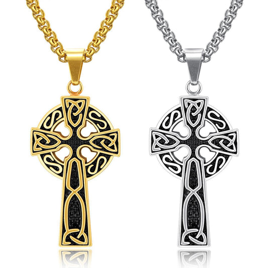 Spiral Cross Pearl Chain Necklace Titanium Steel Retro Pendant - E-Esther Clothing Store