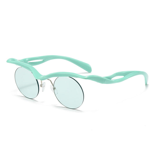 New Sunglasses Women's Round Frame Sunglasses Men's Trendy Ins Alien Half Frame Eyebrow Personalized Sunglasses - E-Esther Clothing Store