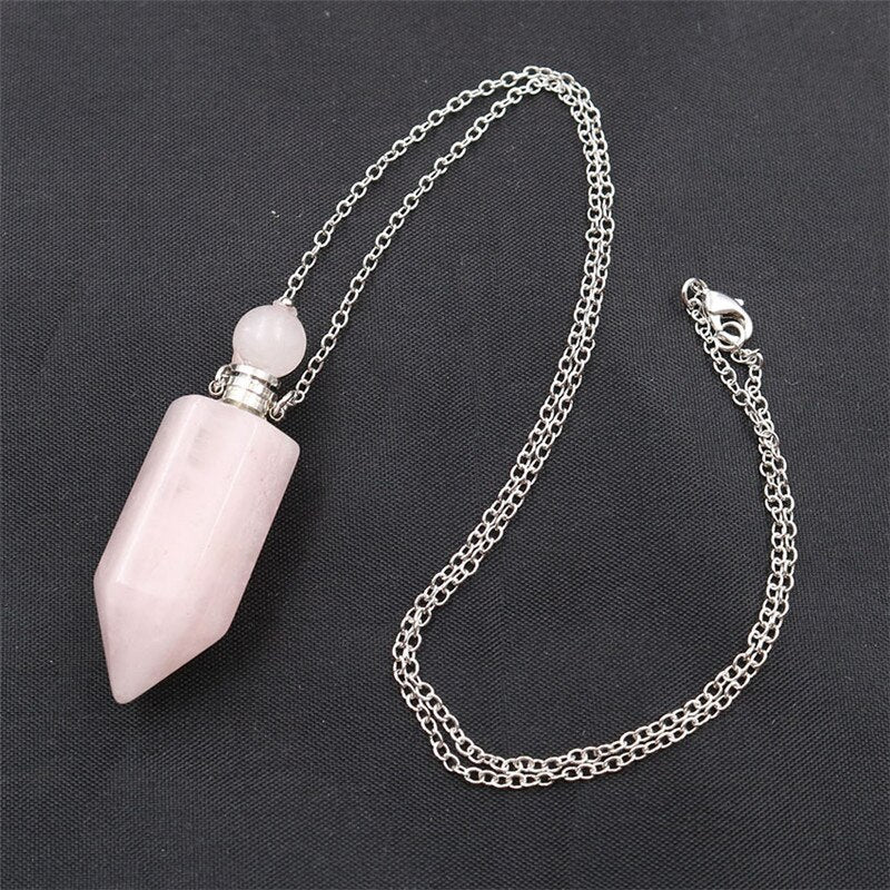 Natural Crystal Hexagonal Perfume Bottle Pendant Necklace Fluorite Pendant Essential Oil Jar Chain Necklace - E-Esther Clothing Store