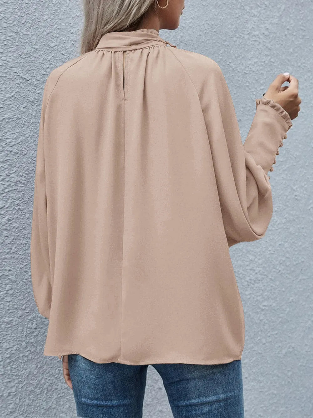 Tie Neck Lantern Sleeve Blouse - E-Esther Clothing Store