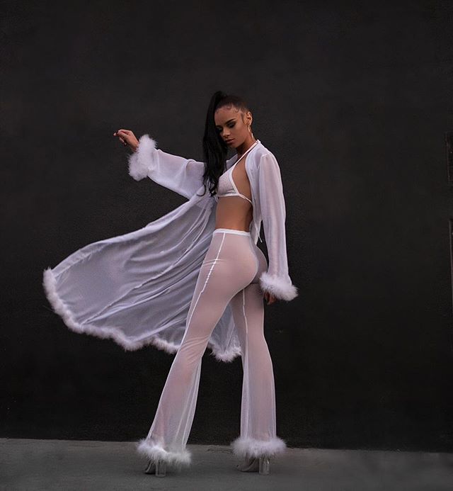 Summer Women See Through Mesh High Waist Pants and Long Sleeve Crop Top Sets Party Clubwear Sexy Faux Fur Outfit Two Piece Sets - E-Esther Clothing Store