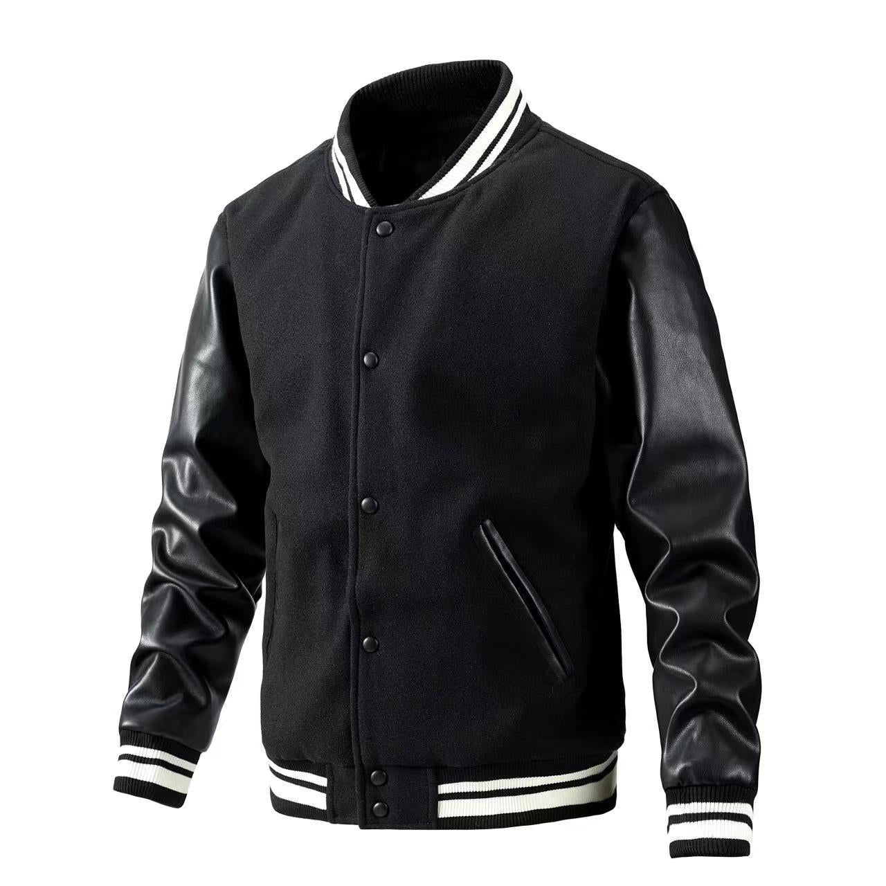 Men's Spring and Autumn New Baseball Collar Jacket with Color blocked Cotton and Large Size Woolen Jacket for Men - E-Esther Clothing Store