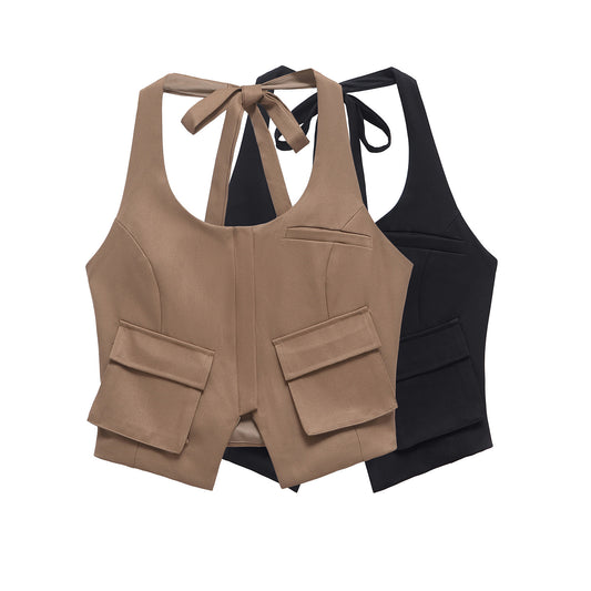 Hanging neck sleeveless vest top - E-Esther Clothing Store