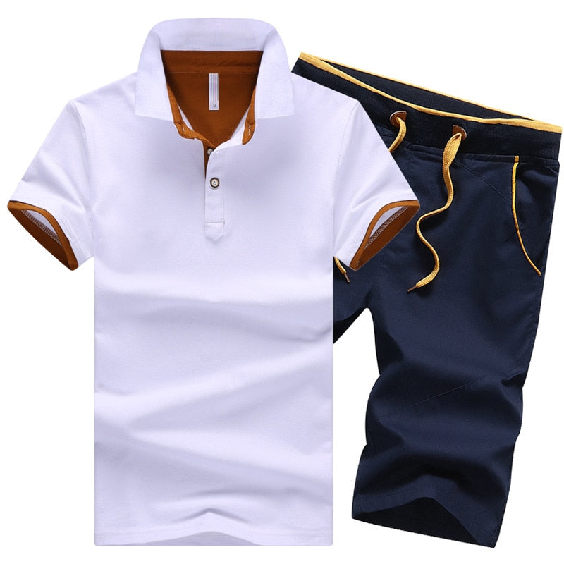 Cotton Mens Sets Summer Button Polo Shirts Sets Turn Down Mens Shorts 4XL Men Clothes 2 Piece Set Elastic Waist Shorts - E-Esther Clothing Store