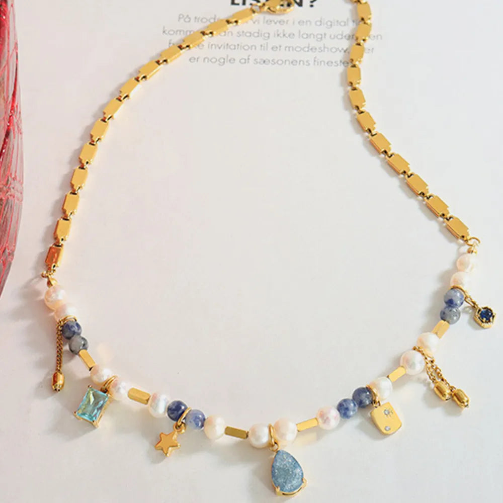 Natural stone freshwater pearl necklace necklace collarbone chain for girls - E-Esther Clothing Store