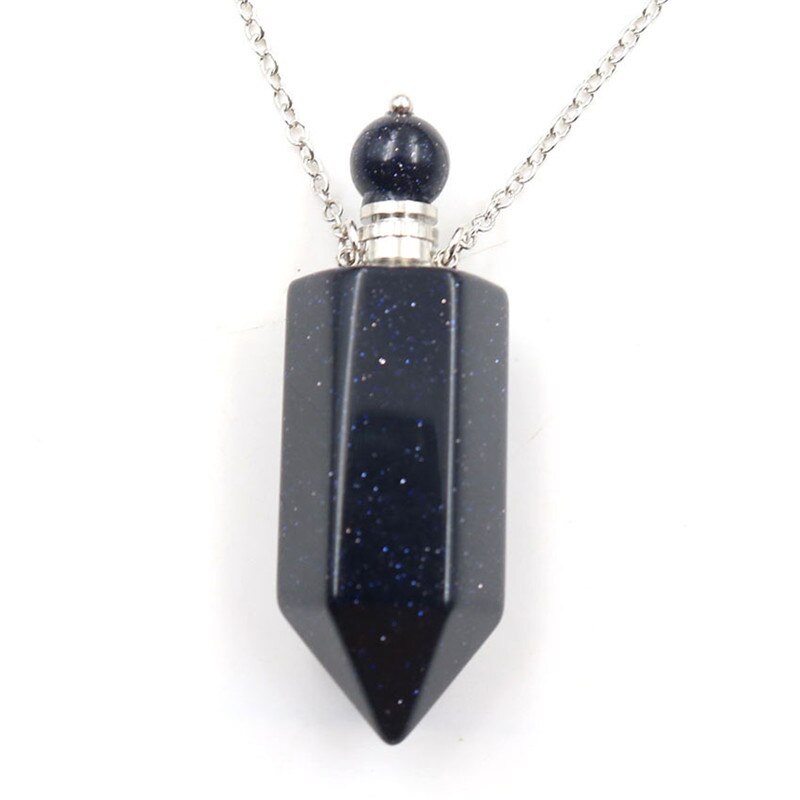 Natural Crystal Hexagonal Perfume Bottle Pendant Necklace Fluorite Pendant Essential Oil Jar Chain Necklace - E-Esther Clothing Store