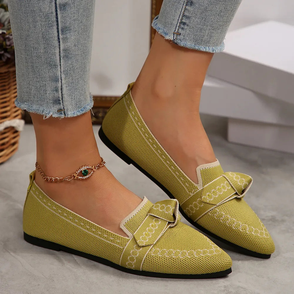Flat sole single shoe women's set feet bow shallow mouth lazy work shoes - E-Esther Clothing Store