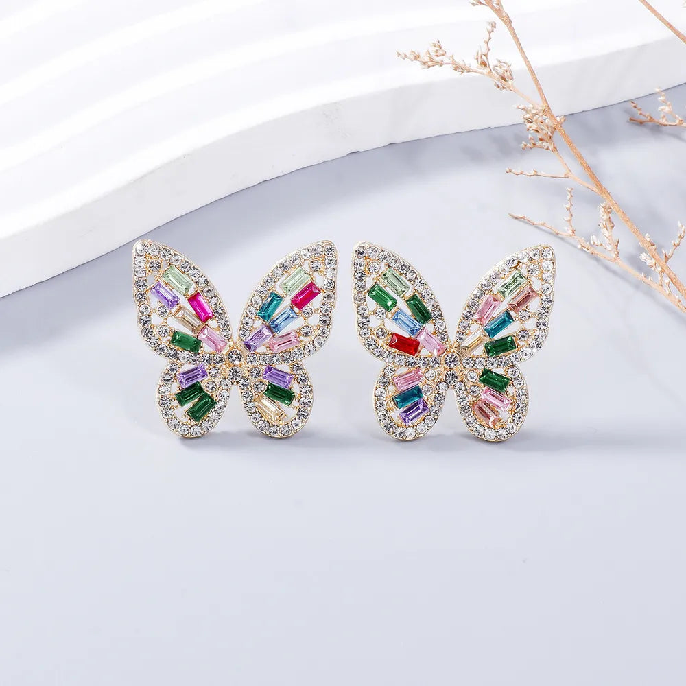 Alloy Inlaid Rhinestone Butterfly Earrings - E-Esther Clothing Store