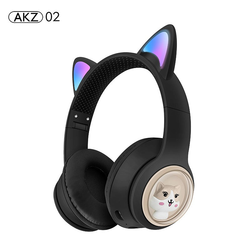 AKZ-02 light-emitting Cat's ears headworn Bluetooth headset subwoofer game video game wireless headset - E-Esther Clothing Store