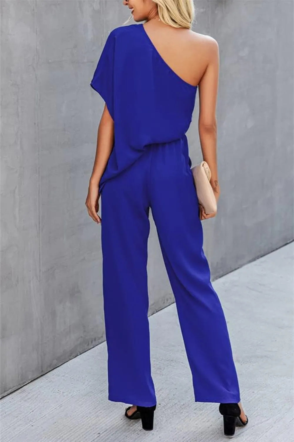 Single Shoulder Short Sleeve Jumpsuit - E-Esther Clothing Store